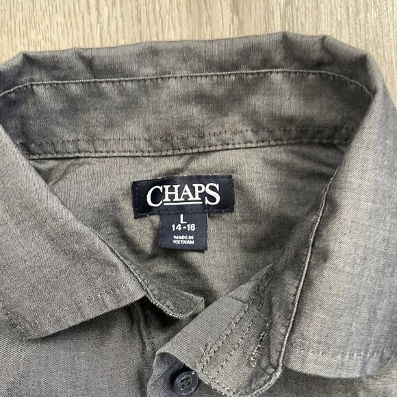 Chaps Boys Button Up Shirt Large 14/16 Gray Stretch - Picture 4 of 6